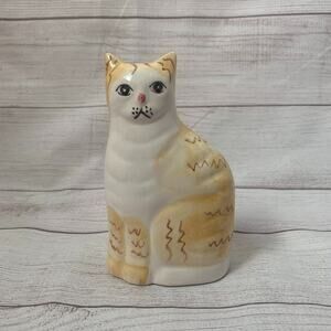 Vintage Yellow Tabby Cat Ceramic Bank Kitty Figurine Piggy Bank Money Holder